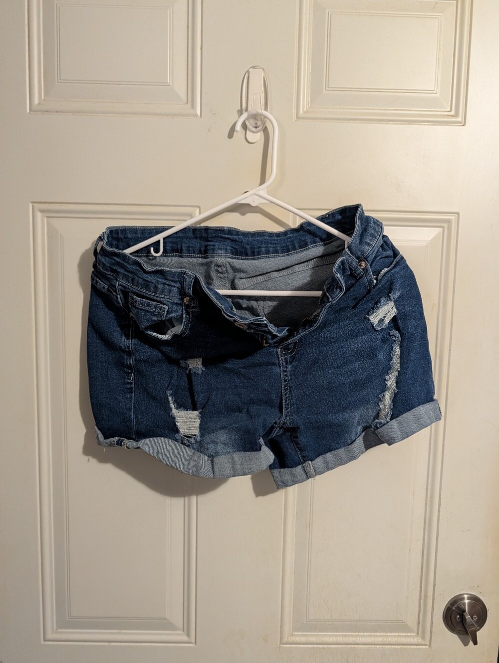 Amazon Dark Blue Distressed Roll-Cuff Jean Shorts